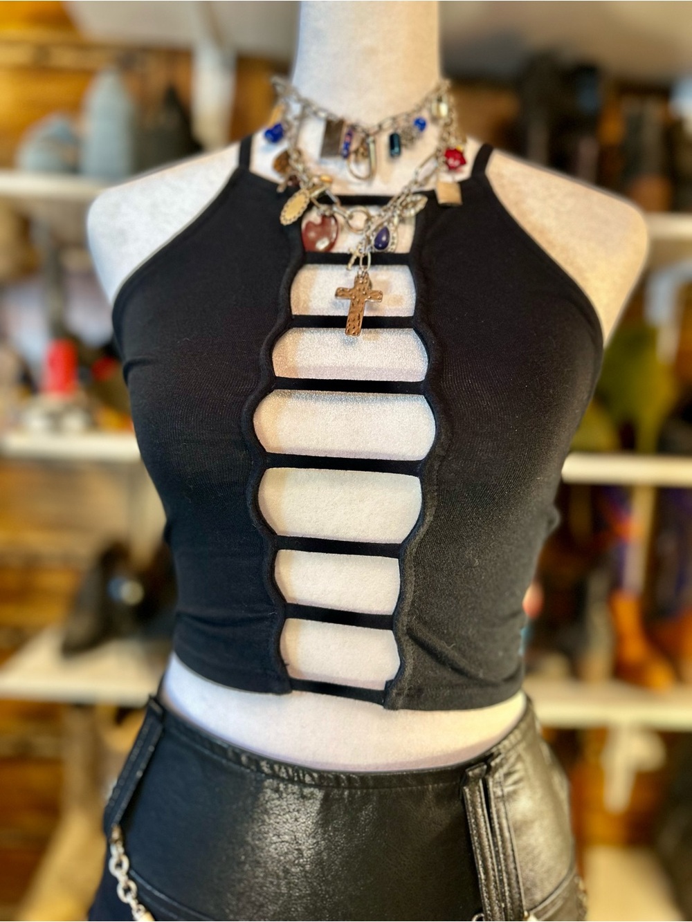 Truly Madly Deeply Black Cutout Halter Crop Top
